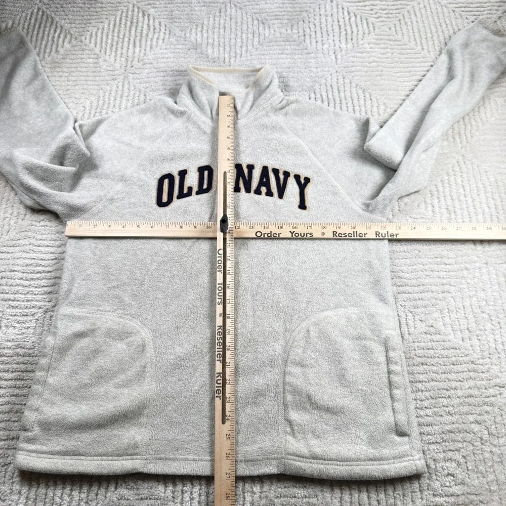 Old Navy Fleece Quarter Zip Pullover Men L Grey Spellout Logo Vintage Y2K Preppy